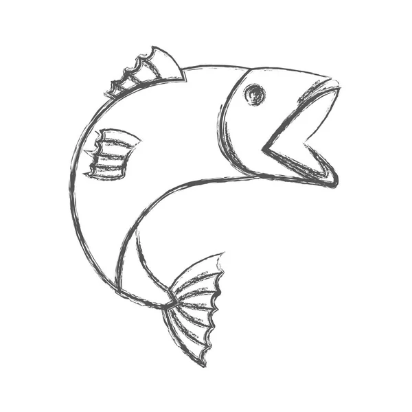 Silhueta de esboço borrada de peixe de truta de boca aberta — Vetor de Stock