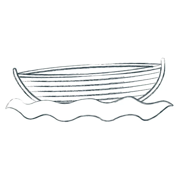 Σκίτσο θολή σιλουέτα ξύλινο αλιευτικό σκάφος στον ποταμό — Διανυσματικό Αρχείο