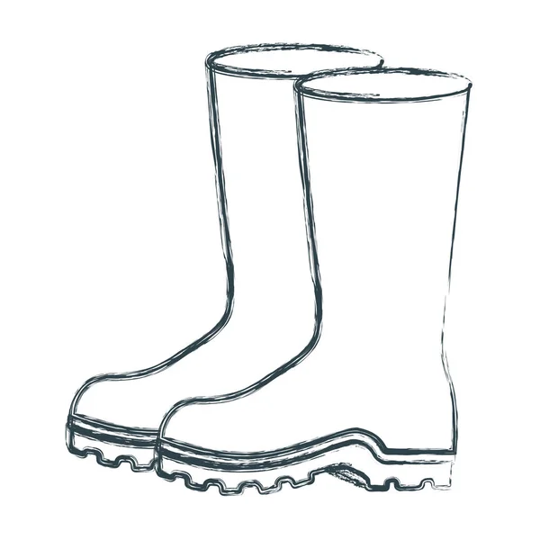 Croquis flou silhouette de bottes de pêche en plastique accessoire — Image vectorielle