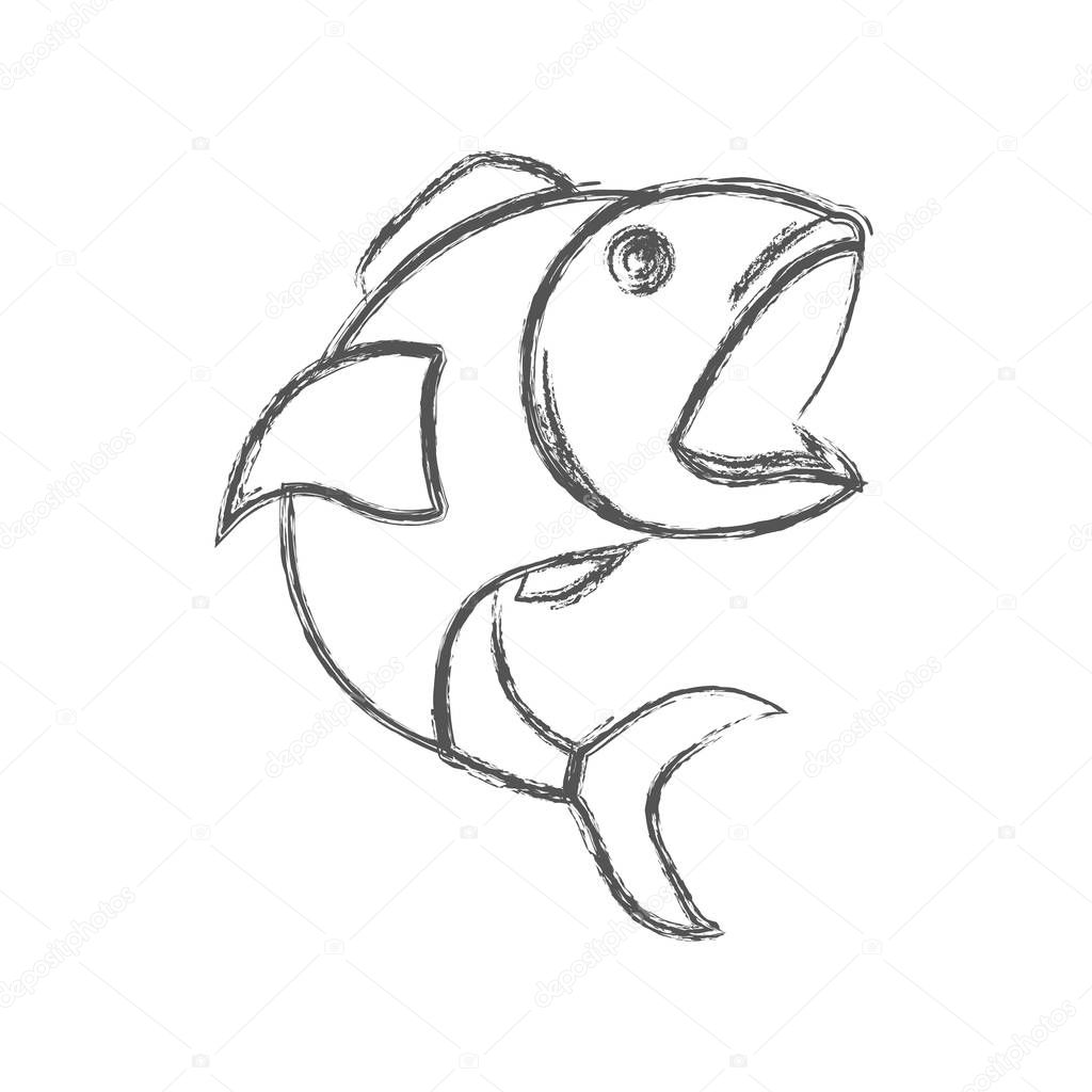 Illustration open mouth fish Blurred sketch silhouette of open mouth
