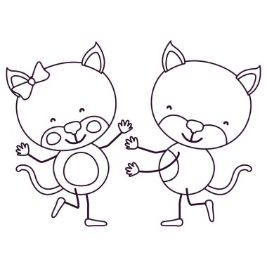 Kontur karikatür kedi dans çift ile kroki