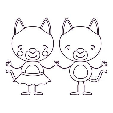 yavru kedi elele çift ile kontur karikatür kroki