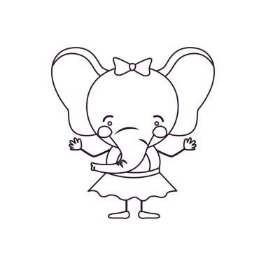 hoş ifade dişi fil yay dantel etek, kontur karikatürü kroki