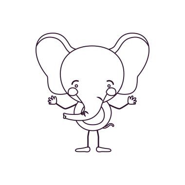sevimli fil mutluluk ifadesinin kontur karikatür kroki