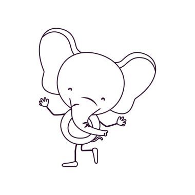 sevimli fil dans kontur karikatür kroki