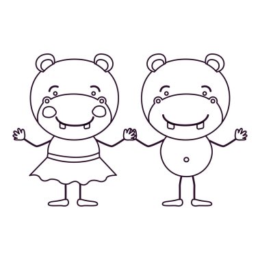 el ele tutuşarak suaygırları çift ile kontur karikatür kroki