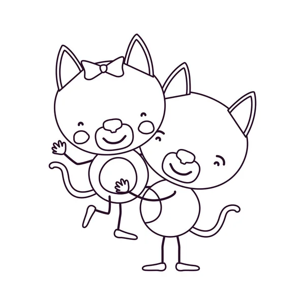Skizze Konturkarikatur mit ein paar Kätzchen eines trägt die anderen niedlichen Tiere Liebe — Stockvektor
