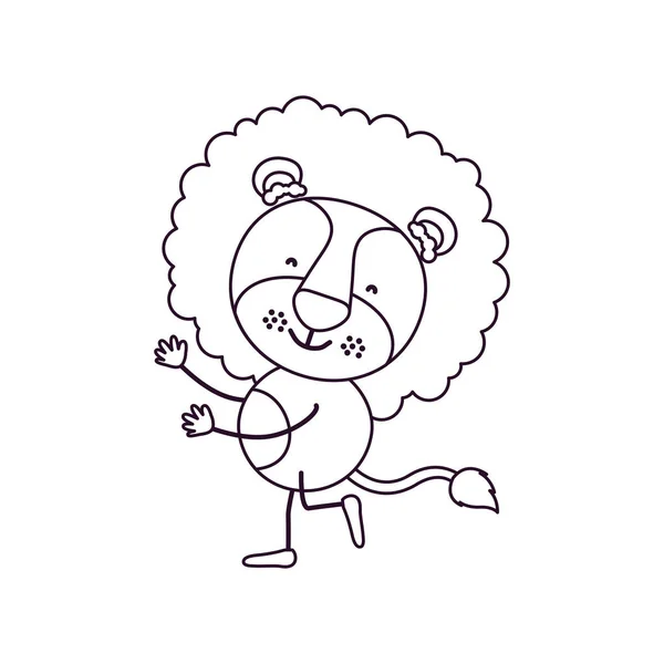 Sketsa karikatur kontur dengan tarian singa yang lucu - Stok Vektor
