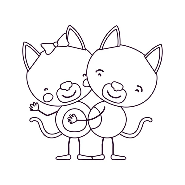 Skiss kontur karikatyr med par katter omfamnade — Stock vektor