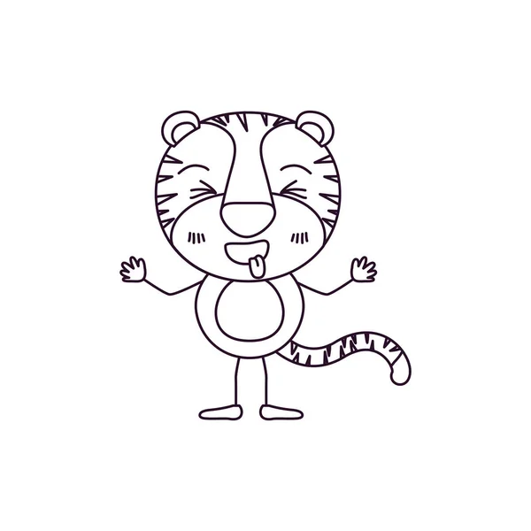 Naszkicować kontur karykatura cute Tygrys obrzydzenie wypowiedzi i wystaje język — Wektor stockowy