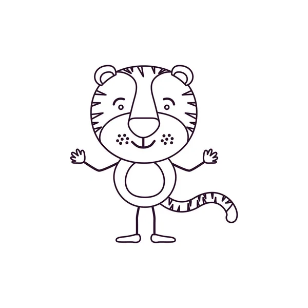 Ескізний контур карикатури милого тигра спокійний вираз — стоковий вектор