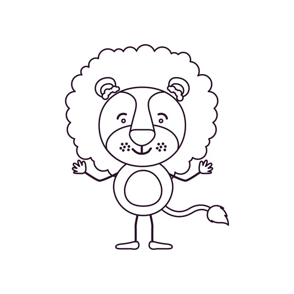 Nákres obrysu karikatura roztomilý Lev štěstí výrazu — Stockový vektor