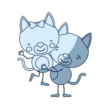 birinin diğer sevimli hayvanlar elinde siluet karikatür çift yavru kedi ile gölge mavi rengi seviyorum