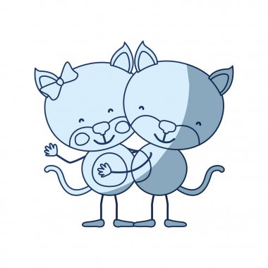 mavi renk siluet karikatür çift yavru kedi ile gölgeleme kucakladı