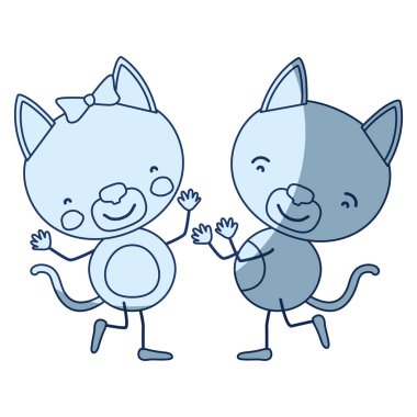 mavi renk siluet karikatür dans yavru kedi çiftle gölgelendirme