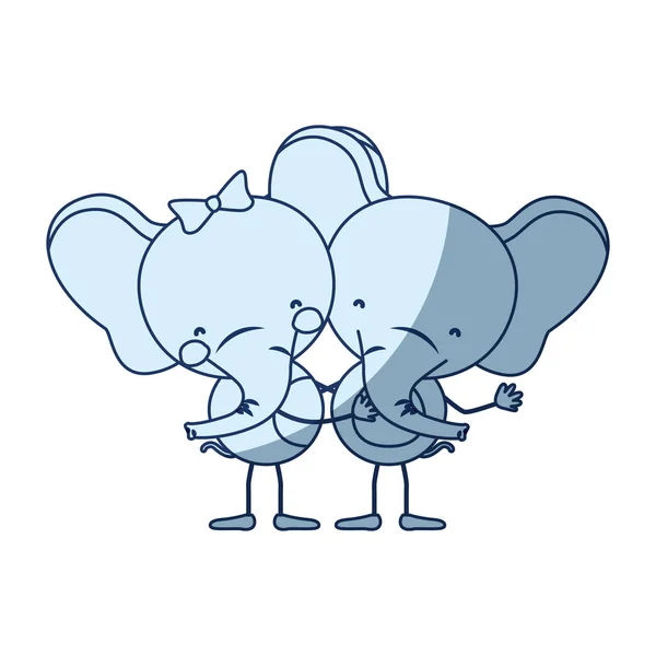 象のカップル シルエットと風刺をシェーディング青色を採用 — ストックベクタ