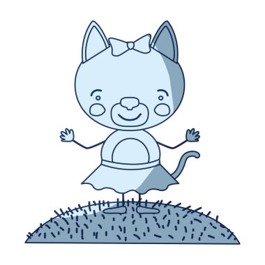 renk gölgelendirme siluet sahne gökyüzü manzara mavi ve karikatür hoş ifade dişi kedi ile yay dantel etek ile çim