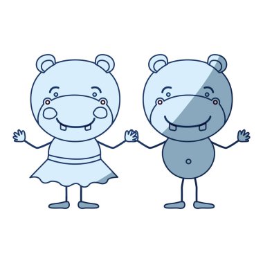 mavi renk siluet karikatür ile el ele tutuşarak suaygırları çift gölgelendirme