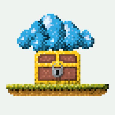 renk pixelated görüntü çayır asma kilit ve kümülüs bulut ile sandık ile