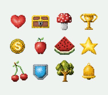 renk pixelated öğeleri arcade oyun simgeler kümesi