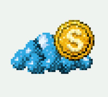 renk pixelated bulut altın madeni para ile