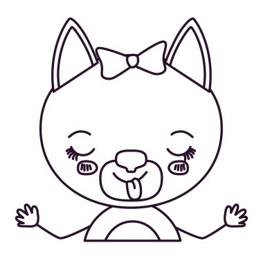 siluet karikatür yarım vücut ile yay dantel mutluluk ifade ve gülümseyen sevimli kadın kedi kroki