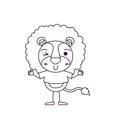 t-shirt ve wink göz ifade sevimli aslan karikatürü siluet kroki