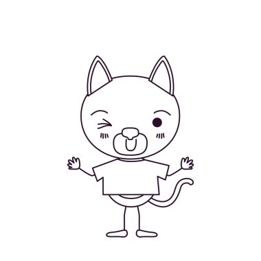 şirin kedi wink göz ifadede t-shirt karikatürü siluet kroki
