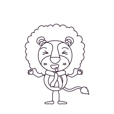 sevimli aslan ve mutluluk ifade ve eşarp ile dil dışarı yapışmasını siluet karikatür kroki