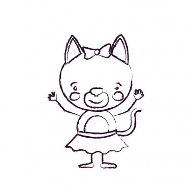 etek ile yay dantel el ile hoş ifade dişi kedi karikatürü siluet kadar bulanık