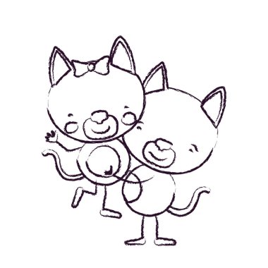 yavru kedi aşk bir diğer sevimli hayvanlar taşıyan çift ile bulanık kroki kontur karikatür