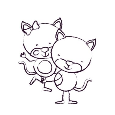 bulanık kroki kontur karikatür kedi aşk bir diğer sevimli hayvanlar taşıyan çift