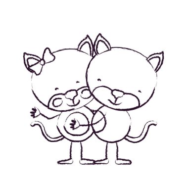 bulanık kroki kontur karikatür çift yavru kedi ile kucakladı