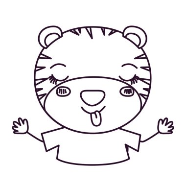 sevimli kaplan yarım vücut tiksinti ifadesi ve dilini siluet karikatür kroki