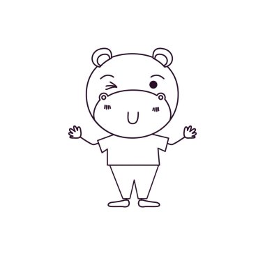 tatlı su aygırı wink göz ifade giysili kroki siluet karikatürü