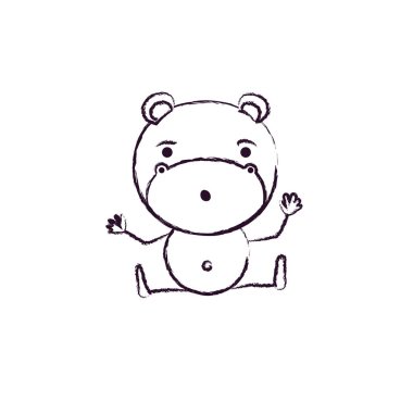 ifade ve katta oturan sevimli su aygırı karikatürü bulanık siluet şaşırttı