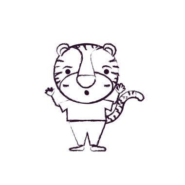 sevimli kaplan karikatürü bulanık siluet giyim ifadede hayret