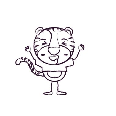 sevimli kaplan ifade ve t-shirt, dil dışarı yapışmasını bulanık siluet karikatürü