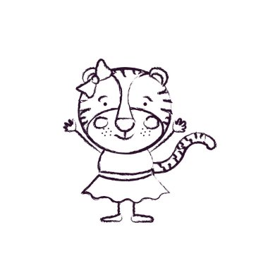 kadar sevimli gülümseme ifade kadın kaplan ile yay dantel el ile etekle karikatürü siluet bulanık