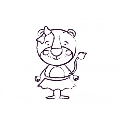 sevimli gülümseme ifade kadın dişi aslan yay dantel ile ile etekle karikatürü siluet eller aşağı bulanık