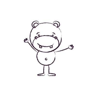 Eller yukarı ile sevimli hippo mutluluk ifadesi karikatürü bulanık siluet