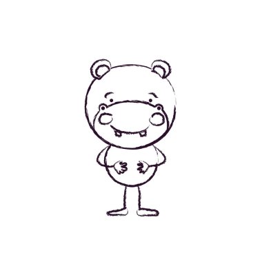 sevimli hippo mutluluk ifade karikatürü siluet kapalı eller ile bulanık