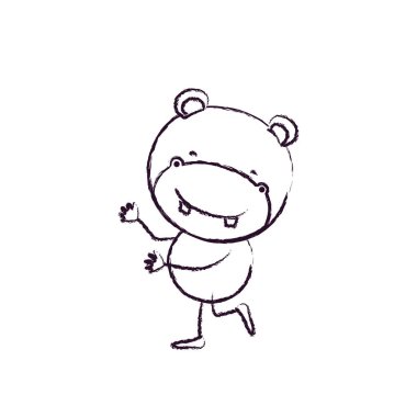 dans şirin su aygırı ile bulanık kroki kontur karikatür