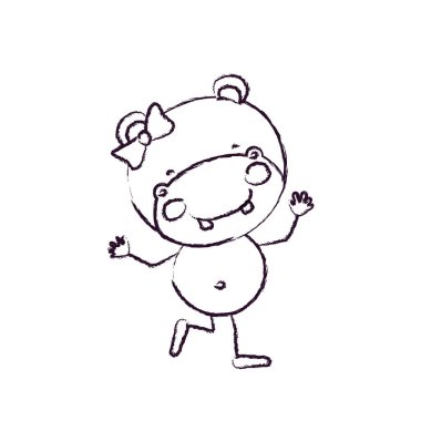 hoş ifade kadın su aygırı dans poz yay dantel ile bulanık kroki kontur karikatürü