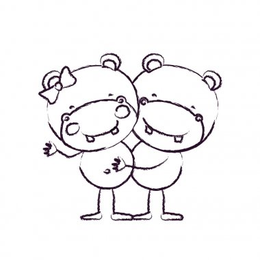 bulanık kroki kontur karikatür suaygırları çift ile kucakladı