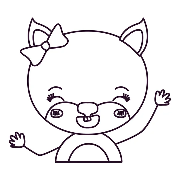 Esboço silhueta caricatura metade corpo de gato fêmea bonito com laço com expressão felicidade e sorrindo —  Vetores de Stock