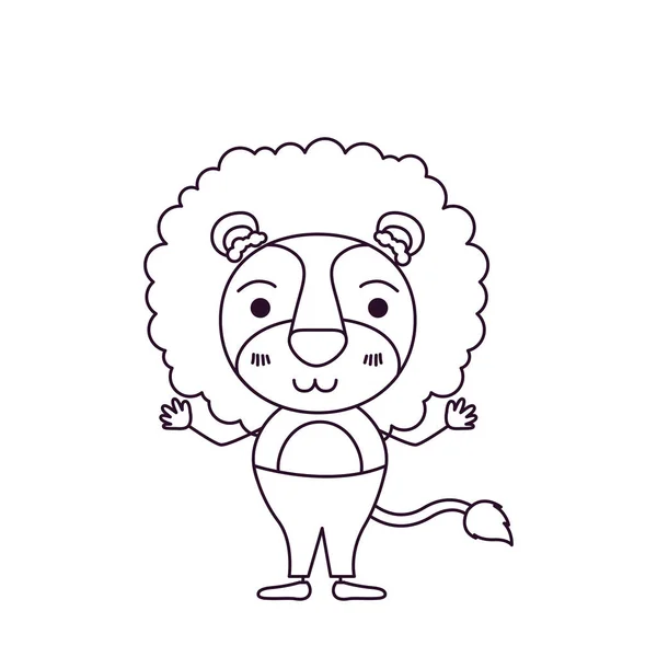 Boceto silueta caricatura de león lindo en pantalones y expresión sorprendida — Archivo Imágenes Vectoriales