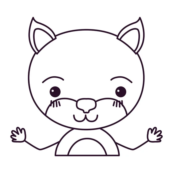 Sketsa siluet karikatur setengah tubuh ekspresi lucu kebahagiaan kucing - Stok Vektor