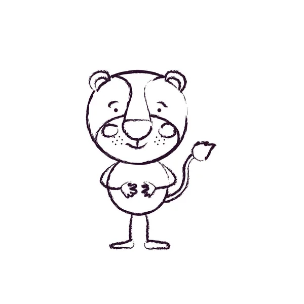 Silueta borrosa caricatura de expresión de la felicidad lindo león sin melena — Archivo Imágenes Vectoriales