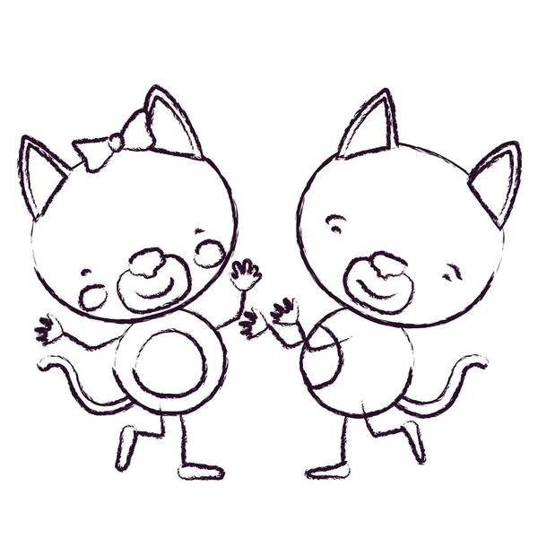 Çift dans yavru kedi ile bulanık kroki kontur karikatür